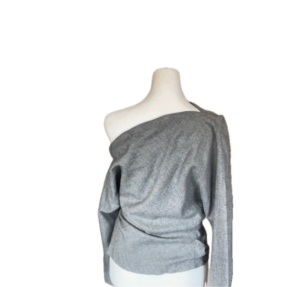 Zara Gray One-Shoulder Long-Sleeve Top